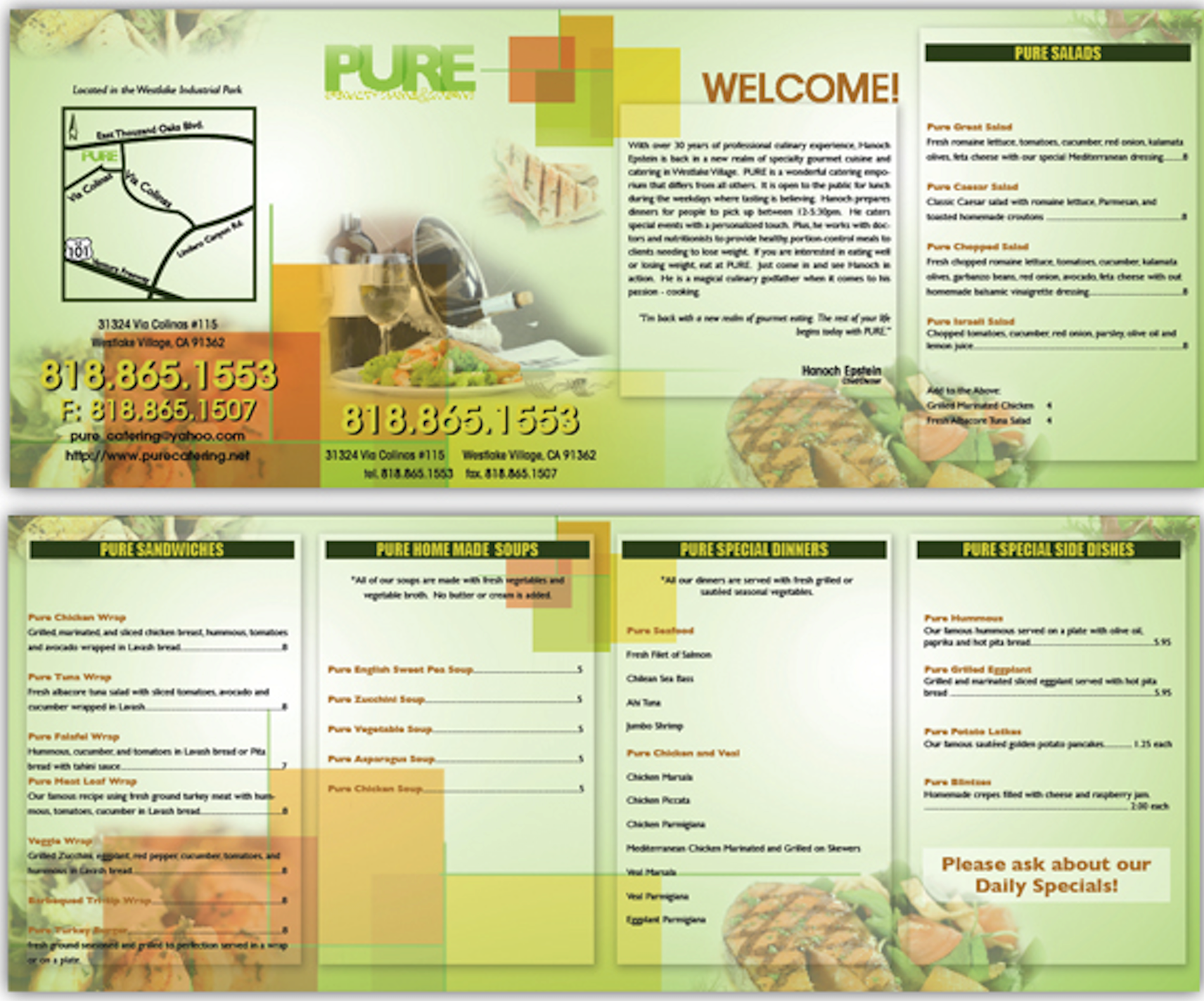 Pure Pocket Menu This was a design of a menu made to be able for customers to have a pocket size menu on them
